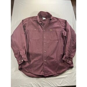 Wrangler Riggs Workwear Mens XL Burgundy Cotton Long Sleeve Button Down Shirt